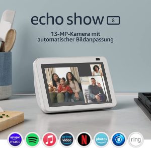 Echo Show 8 (2. Generation, 2021) | HD-Smart Display mit Alexa und 13-MP-Kamera | Weiß