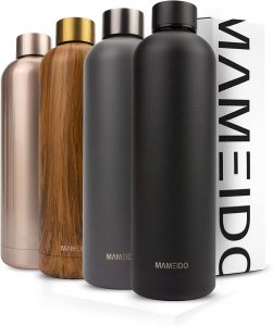 MAMEIDO Edelstahl Trinkflasche 1l Rich Black – auslaufsichere Thermosflasche