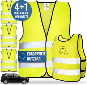 HELDENWERK Auto Warnweste 2023 4 Stück + 1 für Erwachsene
