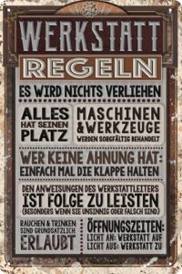 LUCKYLINDE wetterfestes 20 x 30 cm Blechschild für WERKSTATT und GARAGE – lustiger Spruch, Werkstattregeln, Handwerker und Schrauber Deko Schild., 5.05 €