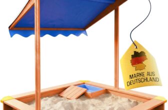 FRIEDO – Sandkasten mit Dach (UV80+) & Matschküche 120×120 cm