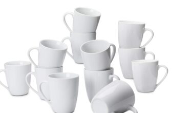 Amazon Basics Kaffeetassen-Set, 12-teiliges Porzellan, 355 ml, Weiß