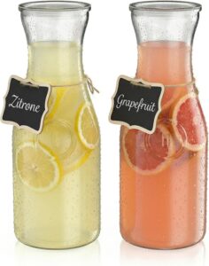 Arendo – 2x Glaskaraffe mit Deckel – 1 Liter –