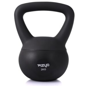 FIZYO Soft Kettlebell – Gefüllt mit Eisensand, rutschfester Griff, PVC, Hantel für Fitness, Gewichtheben und Krafttraining zu Hause und im Studio, für Damen und Herren, Schwarz, 2 kg, 14.99