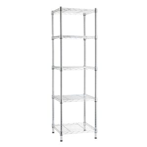 , Amazon Basics Verstellbares Turmregal mit 5 Regalböden, Lagereinheit, Chrom, 40.6 x 40.6 x 137.2 cm (T x B x H)