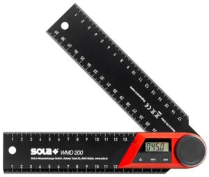 , SOLA WMD 200 – Digitaler Winkelmesser – Länge 200 mm – Anschlagwinkel mit LCD Anzeige für exakte Winkelmessungen – Schreinerwinkel digital – Winkelmesser mit Lineal für Metall- und Holzbearbeitung