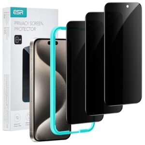 , ESR für iPhone 15 Pro Max Panzerglas Display Sichtschutz, Anti Spy Displayschutz aus gehärtetem Glas, mikrogekrümmte Kanten, hüllenfreundlich, 3 Stück