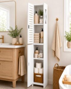 BHFOW Badezimmer-Aufbewahrungsschrank, bodenstehender Vitrine, Heimaufbewahrung, Möbel-Organizer-Einheit für Büro, Wohnzimmer, Küche, Eingangsbereich, Weiß, 26.99