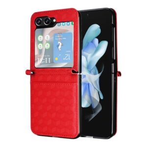 , DayQiQiPu Hülle für Samsung Galaxy Z Flip6/Z Flip7 FE SM-F741, SM-F761 (6,7 Zoll) PU-Leder 3D Würfelmuster Klapphülle mit Magnetverschluss Brieftaschen Schutzhülle Ständerholster, Rot