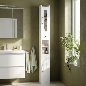 IRONCK Badezimmerschrank, Badschrank, 180 cm Hoch Schmaler Aufbewahrungsschrank mit Schublade, verstellbaren Ablagen und Toilettenpapierhalter, für Kleine Räume, Weiß, 20×20×180cm, 29.74