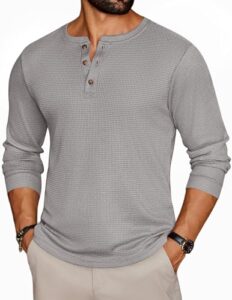 Ekouaer Herren Langarm Shirt Waffelstrick Henley Tops Grau XXL, 16.99,