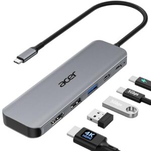 , acer USB C Hub 5-in-1, 4K@60Hz USB C auf HDMI Adapter, USB-A+USB-C 5 Gbps Datenport, PD 100W, Multiport USB C Splitter Kompatibel mit Windows, iOS, macOS, Ideal für iPad Pro/Air, MacBook und Surface