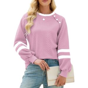 , Quatrefox Sweatshirt Damen Langarm Oberteile Elegant Rundhals Shirt Basic Tunika Farbblock Freizeit Tshirt