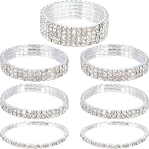 , CABODYALS 7 Stück 4 Platin Armband Mit Quadratischen Strasssteinen Große Diamant Strasssteine Legierungsarmbänder Stapelbares Funkelndes Set Armreif Für Damen Tennisarmreif Brautsch