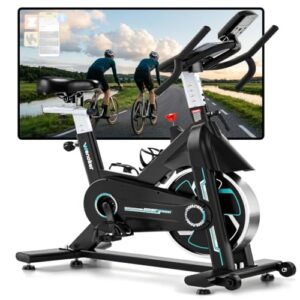 WENOKER Heimtrainer Fahrrad 2026 mit App & LCD-Display, Ergometer für Zuhause bis 160 kg, Spinning Bike Indoor mit schwerem Schwungrad, Tablet-Halterung und stufenlosem Widerstand Hellblau-Schwarz, 189.99