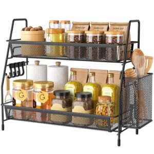 , VITVITI Gewürzregal, 2 Etagen Küchen Organizer, Metall Schrank Organizer, Stehend Badezimmer Organizer, Küchenregal Arbeitsplatte für Küche, Badezimmer, Büro, Schwarz