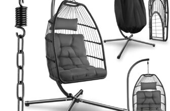 tectake® Hängesessel mit Gestell, Dicke Kissen, Möbel, Deko für Wohnzimmer, Jugendzimmer, Balkon, Outdoor oder Indoor Schaukel Sessel, Kinder & Erwachsene, belastbar bis 160kg – dunkelgrau