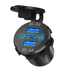 12V-24V 60W Triple USB Autoladestecker PD3.0 & Dual QC3.0 mit Touch-Schalter Schnellladegerät für Busse, Anhänger und Bo