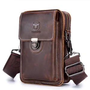 BULLCAPTAIN Herren Freizeit Hüfttasche aus echtem Leder,multifunktionale Umhängetasche,Handytasche,Hüftpack