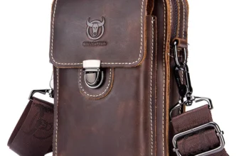 BULLCAPTAIN Herren Freizeit Hüfttasche aus echtem Leder,multifunktionale Umhängetasche,Handytasche,Hüftpack