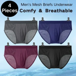 4er Pack Herren-Bambus-Mesh-Unterhosen atmungsaktiv mit Loch, große Größe, Männer-Shorts, Unterwäsche