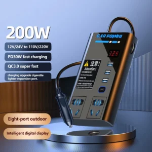 200W Hochleistungs-Auto-Inverter-Ladegerät 12V auf 110V 220V Mehrfunktionskonverter Typ-C Mobiles Telefon Schnellladung