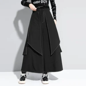 INCERUN Herren-Hosen mit Kontrastnähten, unregelmäßiger Schichtdesign, schwarze Rock mit Abschluss