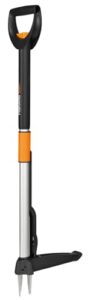 Fiskars Teleskop-Unkrautstecher, Länge 1 – 1,19 m, Rostfreie Stahl-Arme/Kunststoffgriff, Schwarz/Orange, Smart-Fit, 1020125