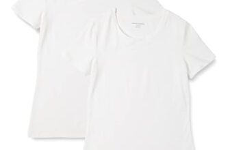 Amazon Essentials Damen T-Shirt mit kurzen Ärmeln und Rundhalsausschnitt in normaler Passform, 2er-Pack, Weiß, L