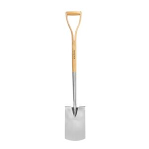 Berry&Bird 104cm Edelstahl Grabespaten, Gartenspaten mit D-Griff, traditioneller englischer Flachspaten mit Eschenholz Griff zum Graben, Gärtnern und Umpflanzen, Spatenblatt mit Trittkante