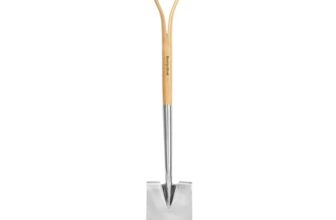 Berry&Bird 104cm Edelstahl Grabespaten, Gartenspaten mit D-Griff, traditioneller englischer Flachspaten mit Eschenholz Griff zum Graben, Gärtnern und Umpflanzen, Spatenblatt mit Trittkante