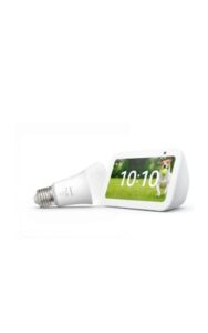 Echo Show 5 (Neueste Generation) mit Alexa+, Weiß + Philips Hue White Smart LED-Lampe (E27), Sprachgesteuerte Beleuchtung im Set