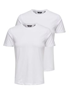 Only & Sons Herren Onsbasic Slim O-Neck 2-Pack Noos T Shirt, Weiß, XS EU
