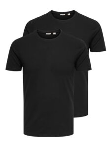 ONLY & SONS Herren Onsbasic Slim O-neck 2-pack Noos T Shirt, Schwarz, M EU