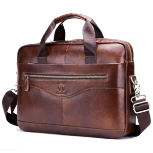 BULLCAPTAIN 14 Zoll Laptop Herren echte Leder Aktentasche Bürotasche große Kapazität mit Trageriemen