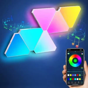 Elfeland 6Pack RGBIC Dreiecks-Quantum-Lichtpaneele DIY mit Musik-Synchronisation APP und Fernbedienung für Gaming-Atmosp