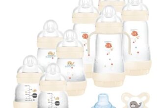 MAM Easy Start Anti-Colic Set | Babyflaschen-Set für Neugeborene | 94% Akzeptanz | 80 % weniger Koliken | 8 Flaschen (130, 160, 260ml), 1 Start Schnuller, 1 Griff, 1 Trinkschnabel | 0+ Mon | beige