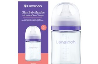Lansinoh Glas Babyflasche mit NaturalWave Sauger S, 160 ml