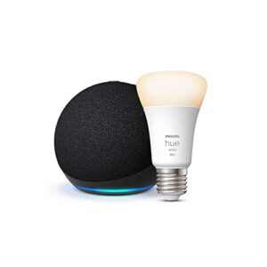Echo Dot (5. Generation) | Anthrazit + Philips Hue White Smart Bulb (E27), Funktionert mit Alexa – Smart Home-Einsteigerpaket
