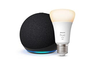 Echo Dot (5. Generation) | Anthrazit + Philips Hue White Smart Bulb (E27), Funktionert mit Alexa – Smart Home-Einsteigerpaket