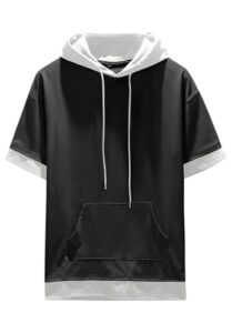 Covisoty Herren Kurzarm Hoodie Baumwolle Farbblock T-Shirt Mit Kapuze
