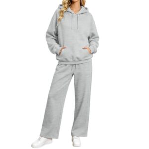 Damen Jogginganzug Trainingsanzug Hausanzug Freizeitanzug Zweiteiler Set mit Weich Bequem großen Größen baggy Kapuze und Taschen Loungewear für Sport Freizeit in Herbst Winter als Outfit,Hellgrau,M