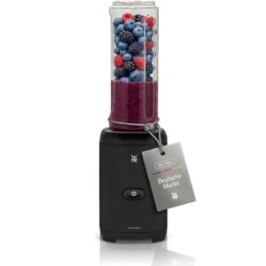 WMF Kult X Smoothie Maker and Stand Blender, 300W, 0.6L Tritan Bottle, 4 Stainless Steel Blades, Safety Shutdown, Cromargan Stainless Steel, Recommended Uses for Product: Blending Smoothies, Deep Black