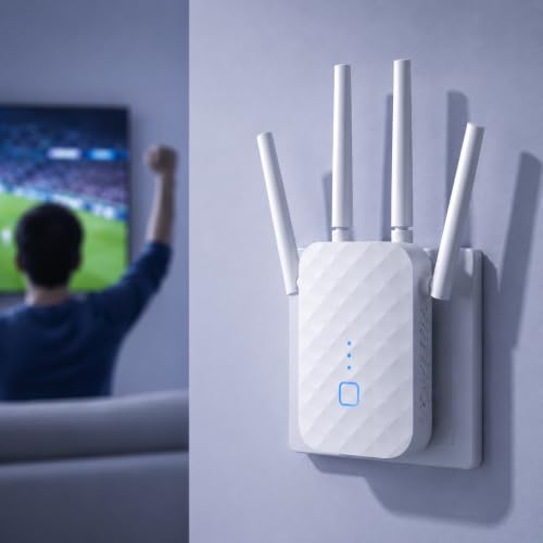 MEETOWN WLAN Verstärker, Dualband WLAN Repeater, 1200Mbit/s WiFi Repeater mit Gigabit-LAN, WPS, AP Modus, 5G+2.4GHz Kompatibel Allen Standard-WiFi Routern, Deckt bis zu 1500Sq.ft und 45 Geräte