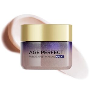 L’Oréal Paris Kühlende Nachtpflege für Frauen: für eine ebenmäßige & strahlende Haut & rosig frische Ausstrahlung mit Pfingsrosen-Zellen, Calcium und Vitamin B3 & LSF 20, Age Perfect Golden Age1x 50ml