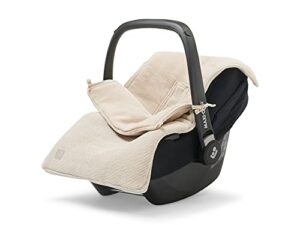 Jollein Fußsack Basic Knit Nougat – Für Babyschale Kinderautositz Gruppe 0+ und Kinderwagen – Für 3-Punkt- und 5-Punkt-Gurt – Strickmuster und Fleece Futter – Beige