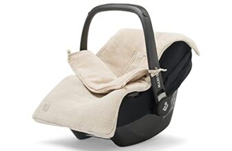 Jollein Fußsack Basic Knit Nougat – Für Babyschale Kinderautositz Gruppe 0+ und Kinderwagen – Für 3-Punkt- und 5-Punkt-Gurt – Strickmuster und Fleece Futter – Beige