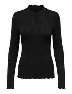 JDY Damen Jdyfransiska L/S Highneck Top Jrs Noos Langarmshirt, Schwarz, M EU