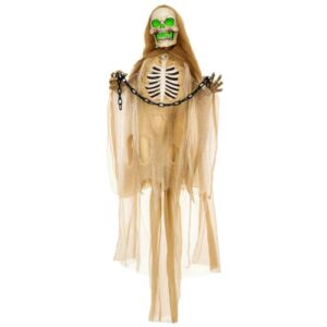 HOMCOM Halloween Deko Skelett 183cm Animiert Hängend Grusel-Sound