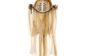 HOMCOM Halloween Deko Skelett 183cm Animiert Hängend Grusel-Sound